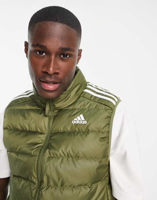 adidas Outdoor down puffer gilet with three stripes in khaki