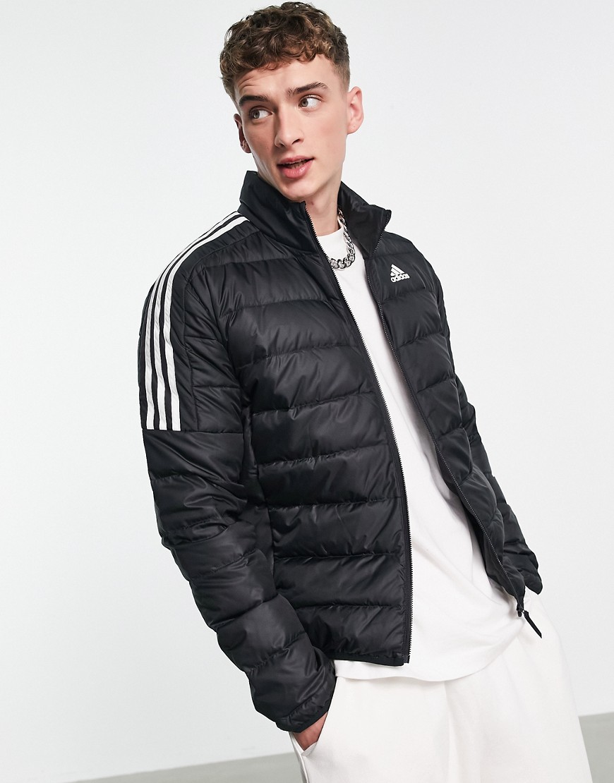 adidas Outdoor down puffer jacket with three stripes in black