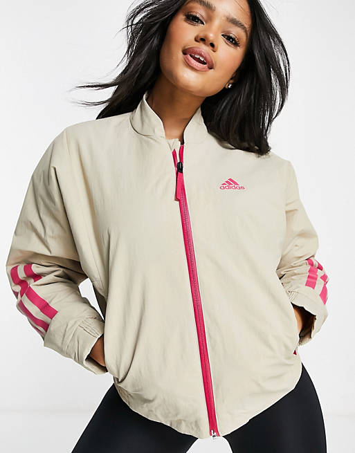 adidas Outdoor fleece jacket with contrast trims in beige | ASOS
