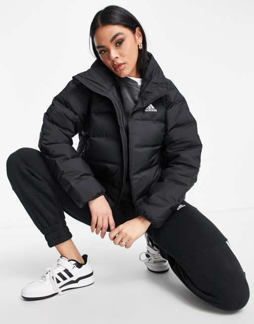 Adidas helionic hooded down jacket black sale