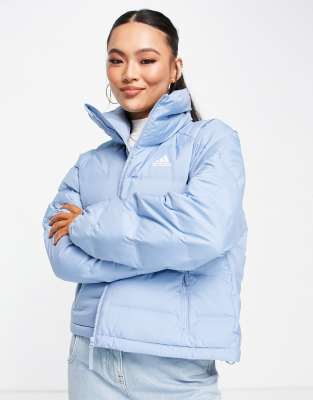 adidas Outdoor Helionic down puffer jacket in blue - ASOS Price Checker