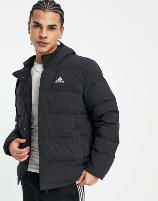 adidas Outdoor Helionic hooded puffer jacket in black - ASOS Price Checker