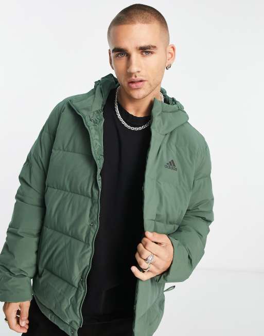 adidas Helionic Hooded Down Jacket - Green, Men's Hiking