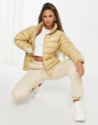 adidas Outdoor Itavic hooded light puffer jacket in beige
