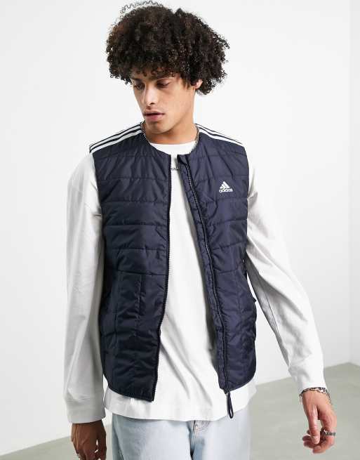 adidas Outdoor lite puffer gilet with three stripes in navy