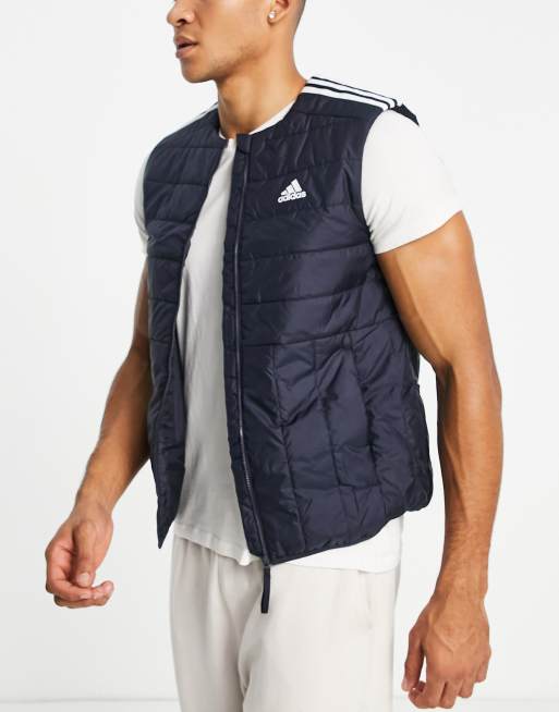 adidas Outdoor lite puffer vest with three stripes in navy
