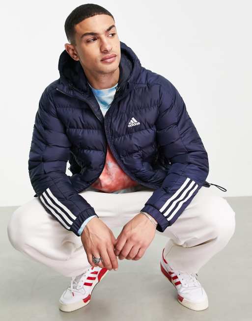 adidas Outdoor - Marineblå dynejakke med hætte og tre striber - BLACK, 2 af 4