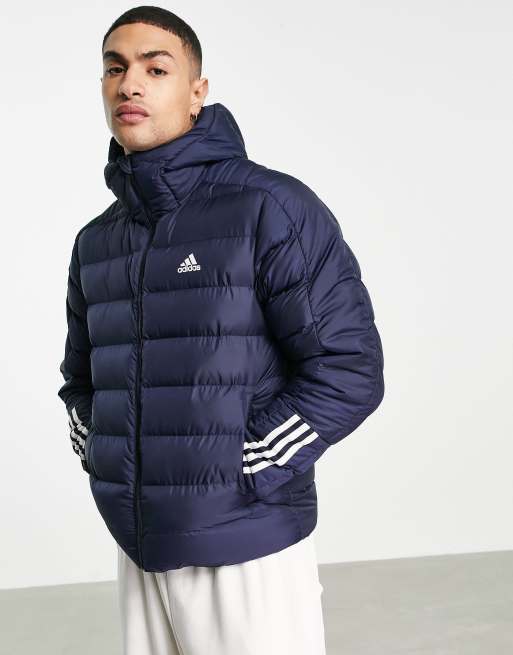 adidas Outdoor - Marineblå dynejakke med hætte og tre striber - BLACK, 4 af 4