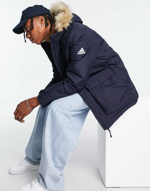 adidas - Outdoor - Parka con cappuccio, colore blu navy 