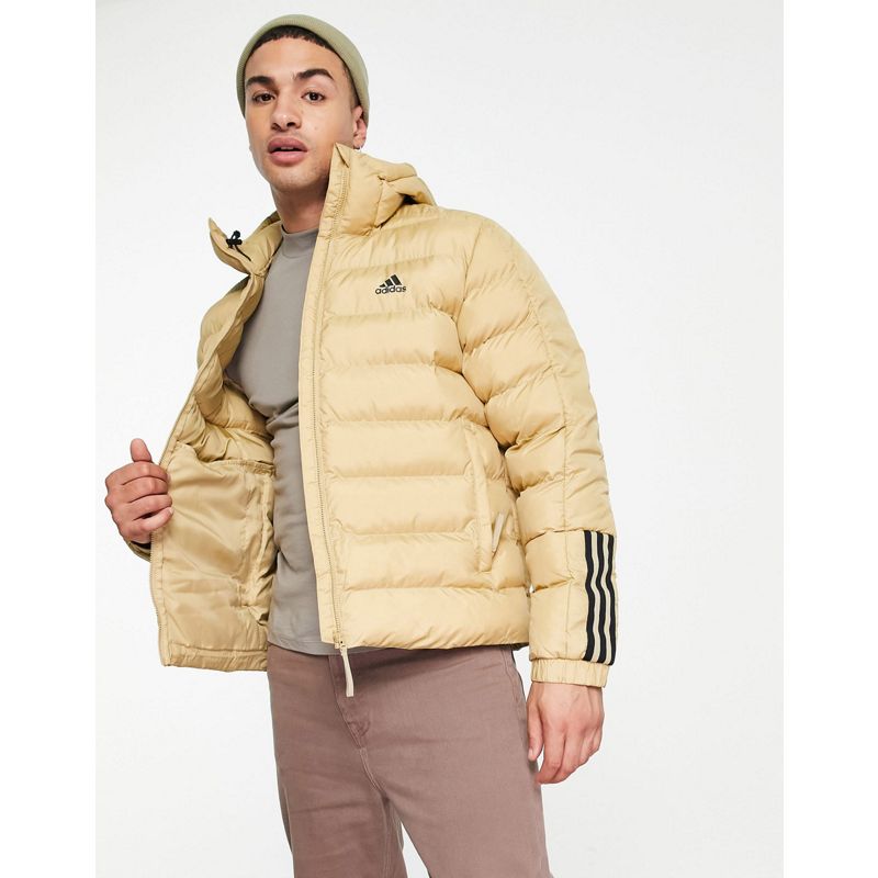 Uomo Giacche adidas - Outdoor Primegreen - Piumino beige con cappuccio e 3 strisce