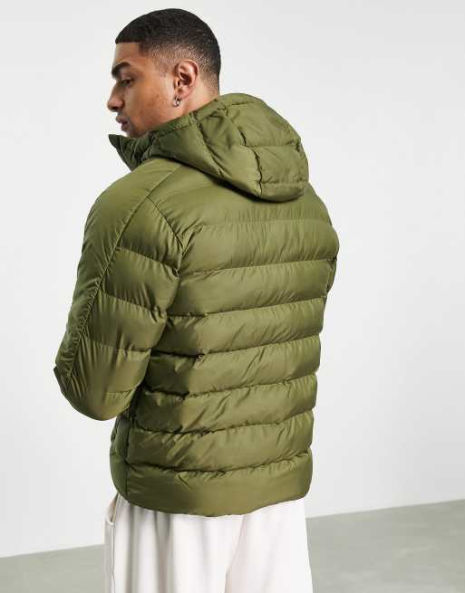 adidas Outdoor Primegreen puffer jacket with hood and three stripes in  khaki | ASOS