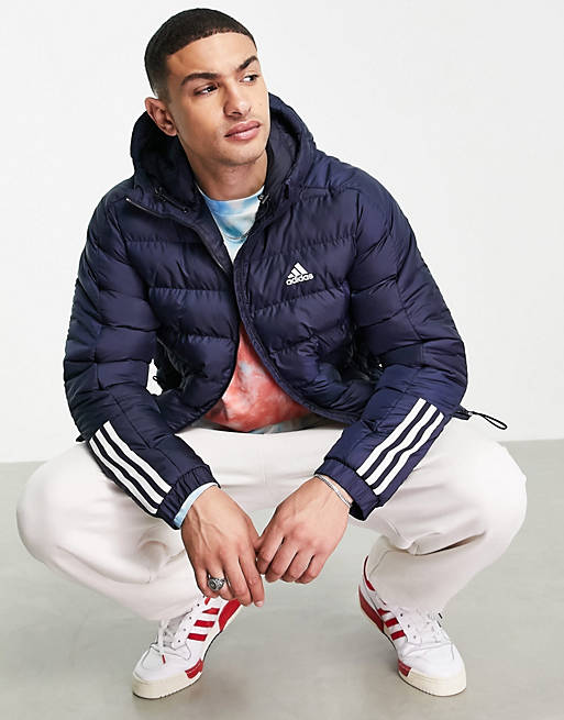 adidas Outdoor Primegreen puffer jacket with hood and three 