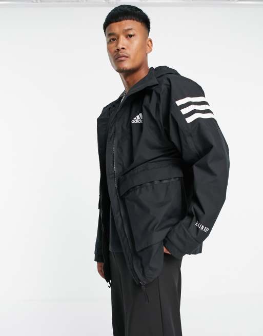 adidas Outdoor Primegreen Rain Ready jacket white three stripes in black