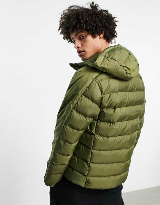 adidas Outdoor puffer jacket with hood and three stripes in khaki - MGREEN, 4 of 4