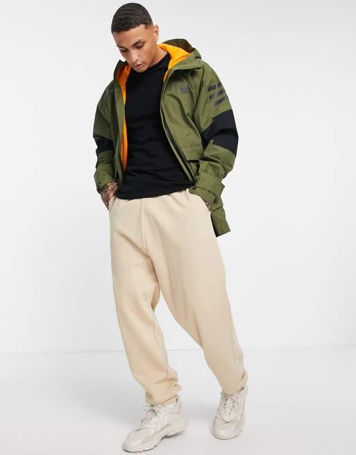 adidas - Outdoor Rain Ready - Giacca kaki con 3 strisce - MGREEN, 4 di 4