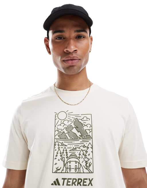 adidas - Outdoor Terrex - T-shirt color pietra con stampa sul petto