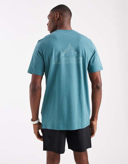 adidas - Outdoor Terrex - T-shirt verde-azzurro con montagna