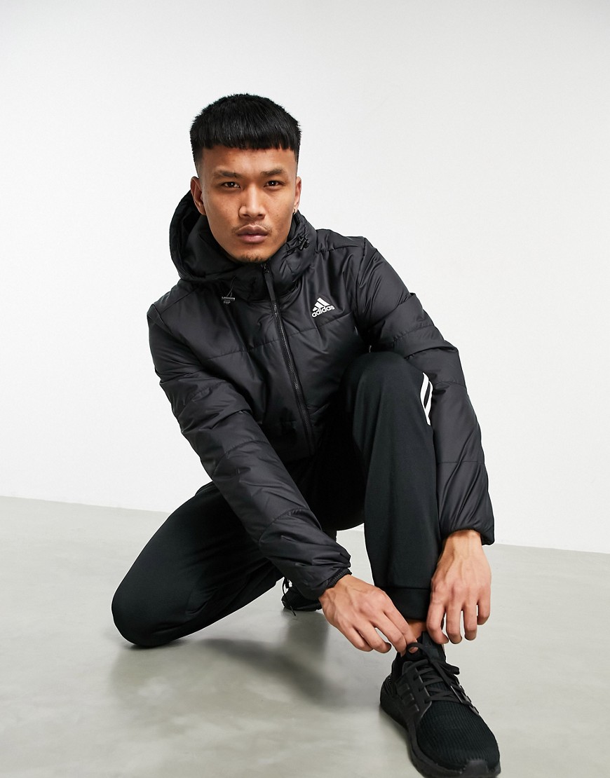 Adidas Outdoors insulated hooded jacket in black
