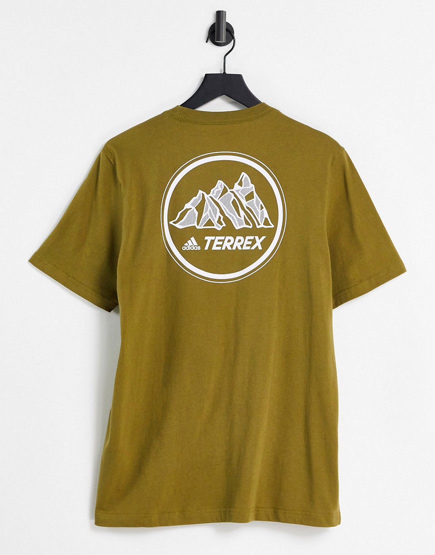 Adidas - Outdoors - T-shirt met grafische bergprint en Terrex-logo in kaki-Groen