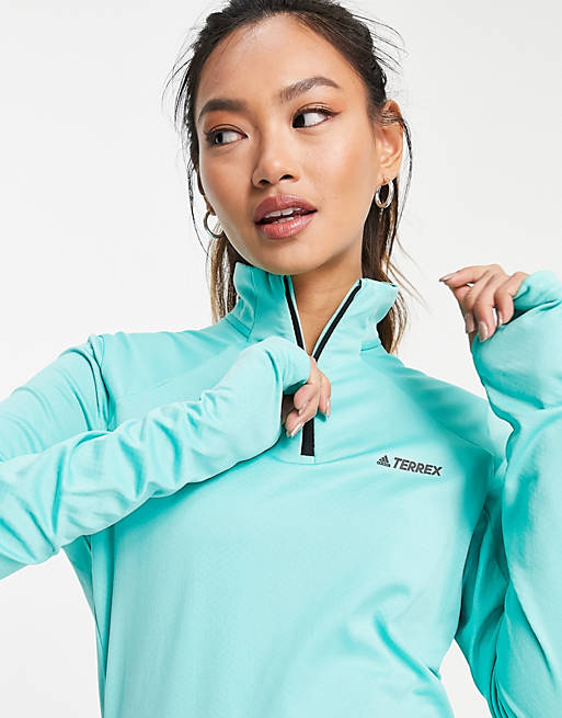 Hoodies & Sweatshirts adidas Outdoors Terrex half zip fleece in mint 