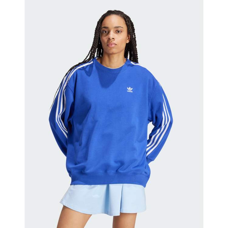 adidas Oversized sweatshirt met ronde hals en 3 Stripes in blauw