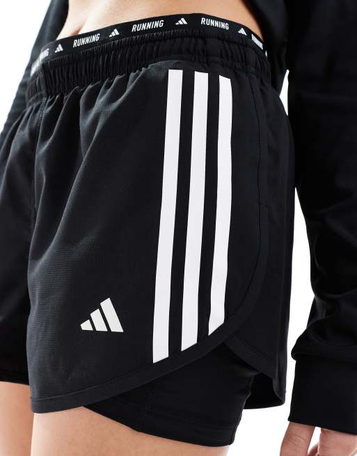 adidas Own The Run 2 in 1 shorts in black