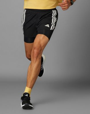 adidas Own the Run 3-Stripes 2-in-1 Shorts in black - ASOS Price Checker