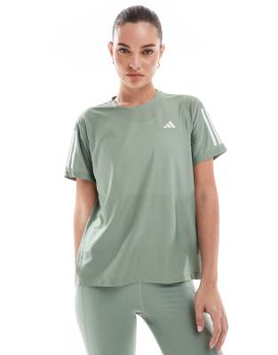 adidas - Own The Run - Lauf-T-Shirt in Grün und Silber-Grau