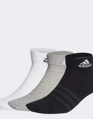 adidas performance - 3 Paar dünne, leichte Knöchelsocken in meliertem Mittelgrau / Weiß / Schwarz
