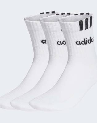 adidas Performance - 3 Paar gepolsterte, halbhohe Crew-Socken in Weiß / Schwarz mit drei Streifen und linearem Detail