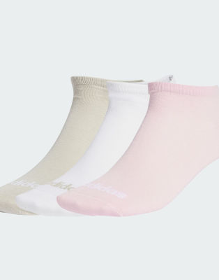 adidas performance - 3 Paar niedrig geschnittene, dünne Socken in Weiß / Beige / klares Rosa mit linearem Logo