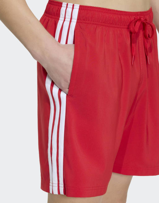 adidas Performance – 3 Röda och vita badshorts med 3ränder, 8 tum, 4 av 4