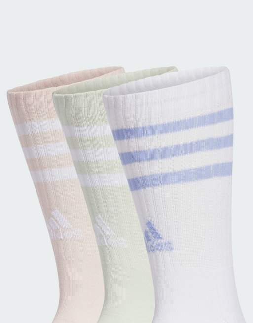 adidas Performance 3-stripes cushioned 3 pack crew socks in white, 2 of 2