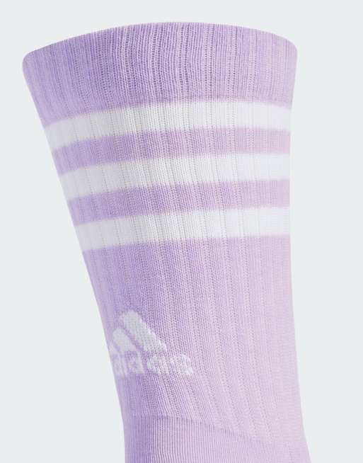 adidas performance 3-stripes cushioned crew socks 3 pairs in powder plum / white / halo min, 3 of 3