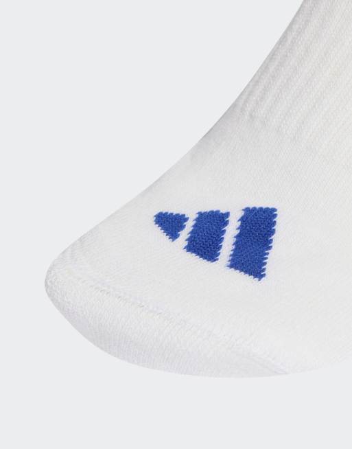 adidas performance 3-stripes cushioned sportswear crew socks 3 pack in dark blue / white / glow blue, 2 of 3