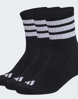 adidas performance adidas performance 3 stripes cushioned sportswear mid cut socks 3 pair pack in black / white / white