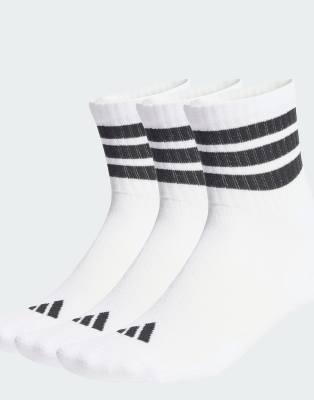 adidas performance adidas performance 3 stripes cushioned sportswear mid cut socks 3 pair pack in white / black / black