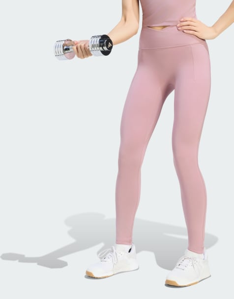 adidas performance 3-Stripes Studio All Me legging met overslag en steekzak in magic mauve - view 1