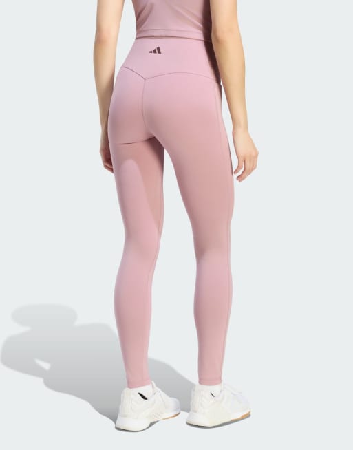 adidas performance 3-Stripes Studio All Me legging met overslag en steekzak in magic mauve, 2 van 4