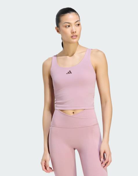 adidas performance 3 stripes studio all me light support tank in magic mauve - view 1
