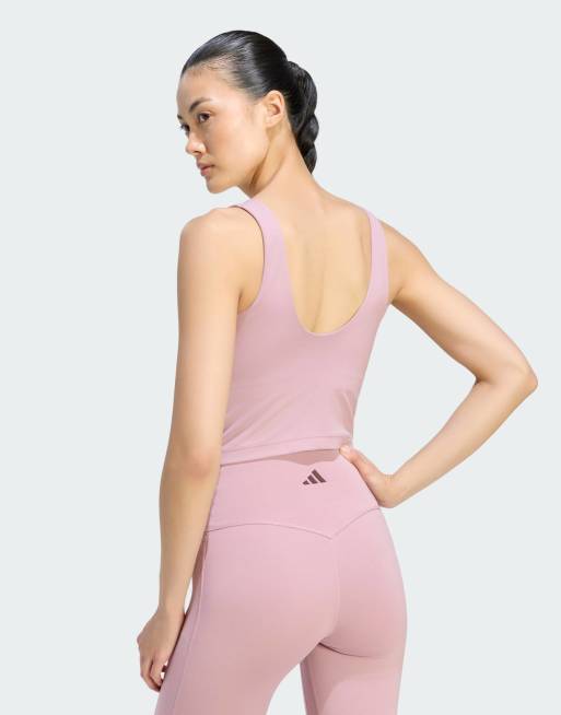 adidas performance 3 stripes studio all me light support tank in magic mauve, 3 of 4