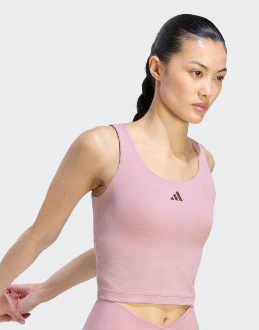 adidas performance 3 stripes studio all me tanktop met lichte ondersteuning in magic mauve, 2 van 4