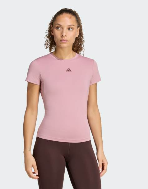 adidas performance 3-stripes studio baby tee in magic mauve - view 1