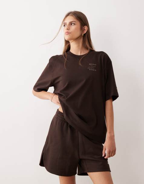 adidas Performance 3-Stripes Studio t-shirt in brown - view 1