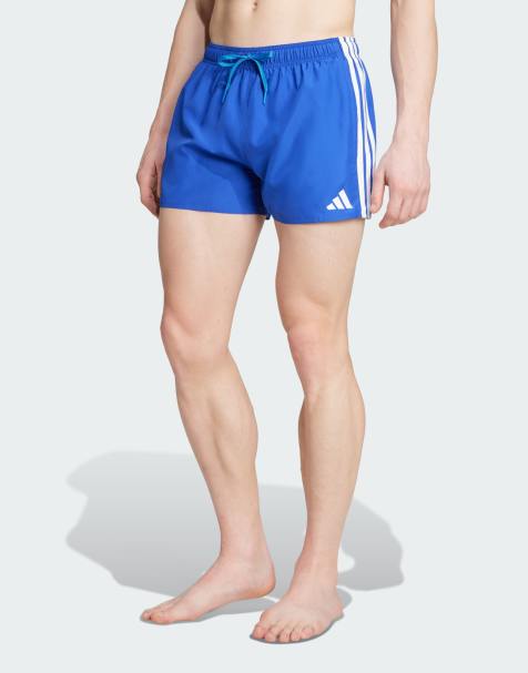 adidas performance 3-stripes swim shorts 3-inch in semi lucid blue / white - view 1