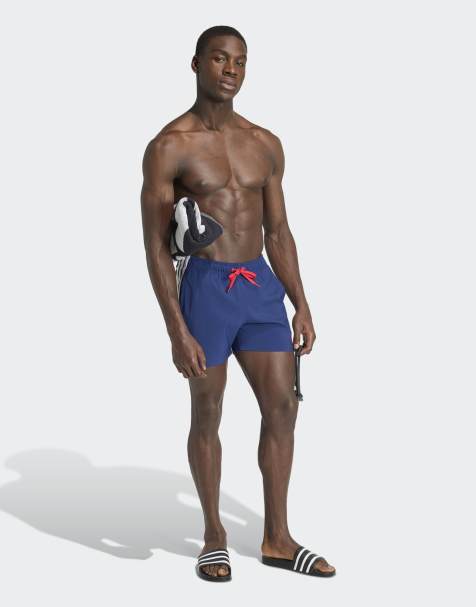 adidas performance 3 stripes swim shorts 5 inch in dark blue - view 1