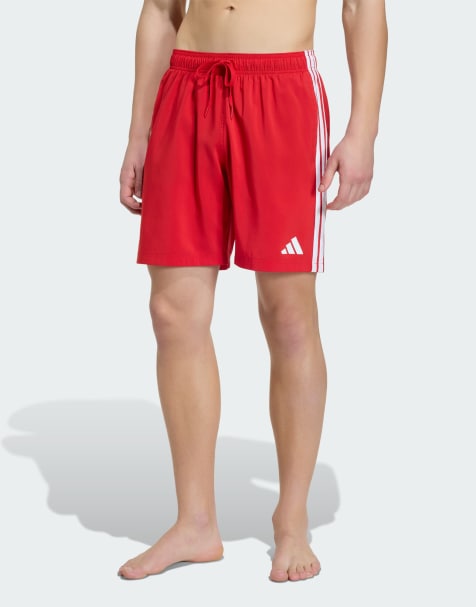adidas performance 3 stripes swim shorts 8 inch in better scarlet / white - view 1