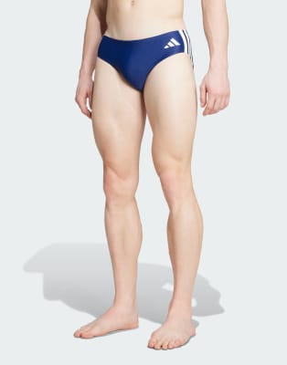 adidas performance 3-stripes swim trunks in dark blue / white