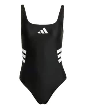 adidas performance 3-stripes u-back swimsuit in black / white
