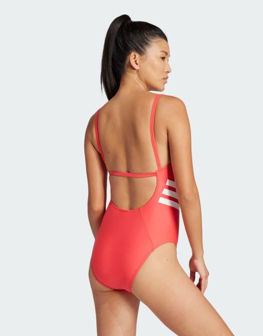 【Adidas コリア】 3-Stripes U-Back Swimsuit adidas Performance 3-stripes u-back swimsuit in red | ASOS